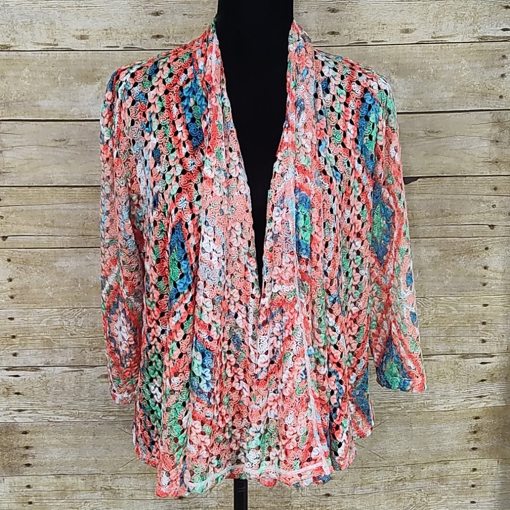 Ruby Rd Boho Lace Multi Color Cardigan